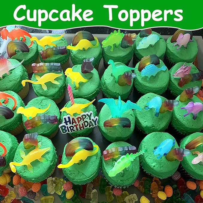 48Pcs Glow in Dark Mini Dinosaur Figures Birthday Party Favors Supplies Dino Cupcake Toppers Pinata Goodie Bags Stuffers Classroom Prizes Carnival Treasure Box Trinkets Bulk Toy Kids Goody Treat Gifts