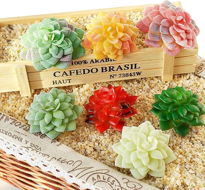 Cayway 20 PCS Artificial Succulent Plants Assorted Multicolor Faux Fake Succulents, Cactus Aloe Succulent Assortment in Flocked in Different Type for Birthday Home Decor Indoor Garden DIY