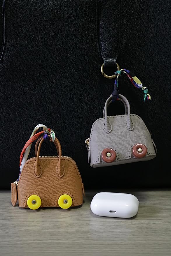 Buyborgood Women's 2 PCS Mini Tote Bag Charms Keychain Pouch Small Coin Purse Wallet, Camel+Brown