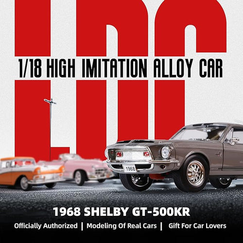 1968 Ford Shelby Cobra GT-500KR 1:18 Scale Diecast Model Premium Alloy Sports Collection Cars with Display Case, for Kids Men and Teens Dad 14+ Year