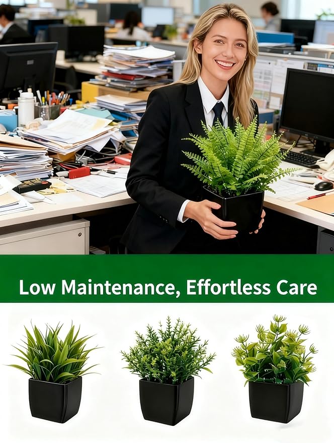 Kemaiyi 4 Pack Small Artificial Plants in Pots, Faux Mini Potted Fake Greenery Assortment for Home Office Desk Decor, Realistic Lifelike Plastic Foliage Indoor Outdoor Decoration