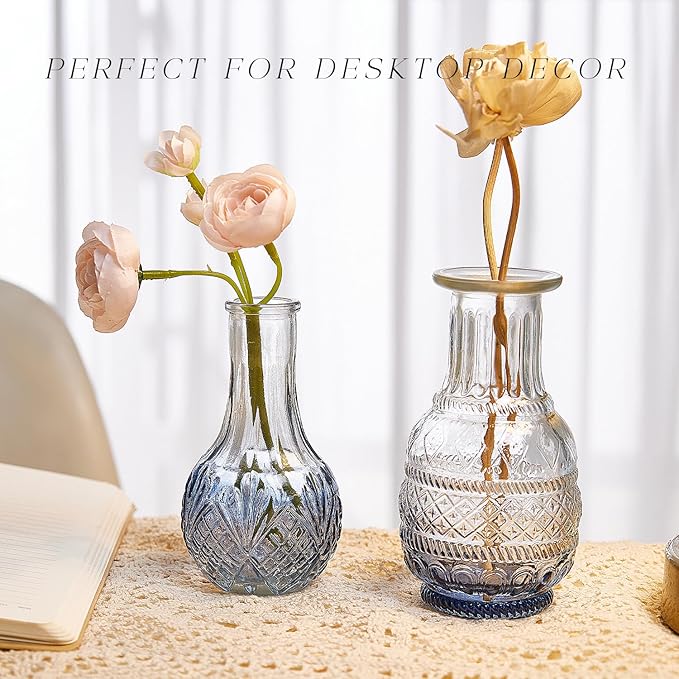 Glass Bud Vase Set of 30, Small Flower Vases, Glass Vases for Centerpieces, Vintage Home Table Decorations Bud Vases (30 Pcs, Blue)