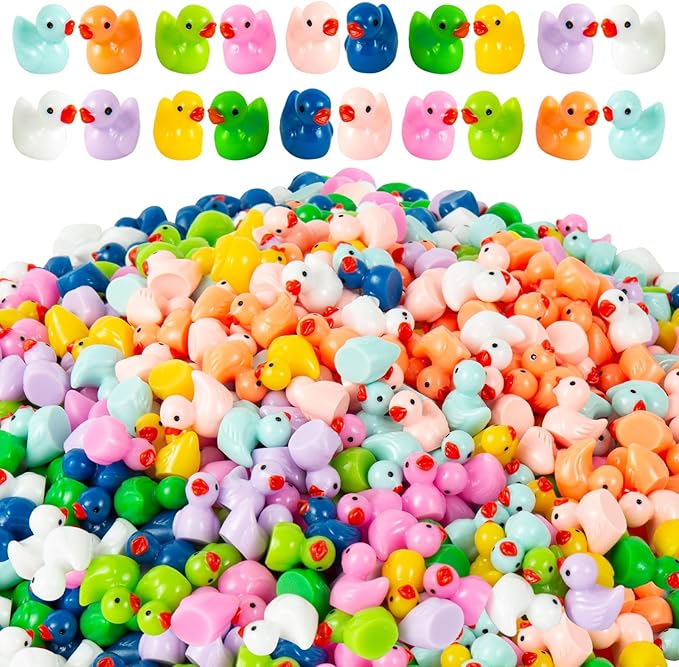 1000Pcs Mini Resin Duck Bulk Tiny Duck Miniature Ducks Figurine Dollhouse Duck for DIY Fairy Garden Landscape Aquarium Decoration Ornament Party to Hide, Toys Crafts Decor, 10 Colors