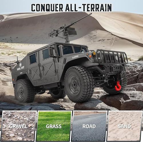 1:14 Scale 4WD Off-Road Car RC Crawler Military Truck with Led Light, All-Terrain Remote Control Car RTR Hobby Toy Armored Vehicle Gift for Boys Adults
