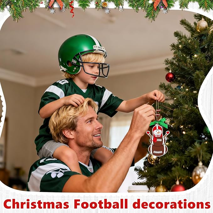 4.3 Inches Snowman Football Christmas Ornament, Wooden Football Snowman Tree Ornament Hanging Decoration for Rearview Mirror, Window, Eaves, Fireplace and Home Holiday Party Decor