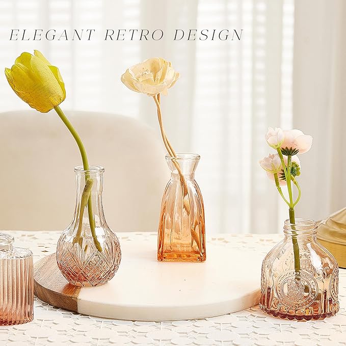 Glass Bud Vase Set of 30, Small Flower Vases, Glass Vases for Centerpieces, Vintage Home Table Decorations Bud Vases (30 Pcs, Amber)