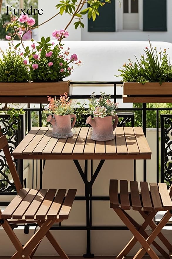 Fuxdre 2-Pack Artificial Succulent Plants in Vintage Pots - Waterproof Fake Plants for Home Office Desk Decor - Low Maintenance Indoor Greenery for Bathroom Shelf Table