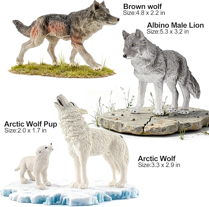 14PCS Wolf Toy Animal Figurines, Realistic Plastic Zoo Safari Animal Toys for Toddlers 3 4 5 6 7, Forest Wolf Animals Figures, Educational Toy Cake Toppers Birthday Gift for Kids Boys Girls
