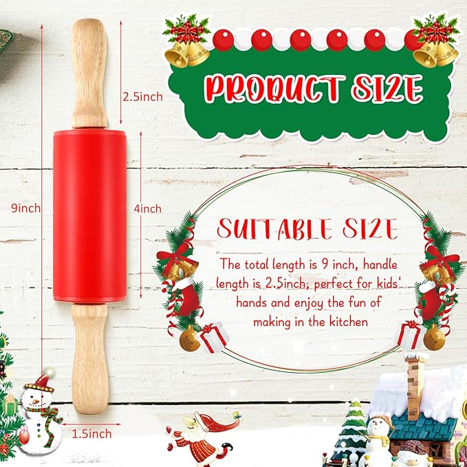 20 Pcs Small Rolling Pin Kids 9 Inch Mini Rolling Pin Silicone Wooden Cooking Pins Baking 5 Colors Non Stick Kids with Wooden Handle for Christmas Kitchen Dough Cookie Pastry Fondant Cake