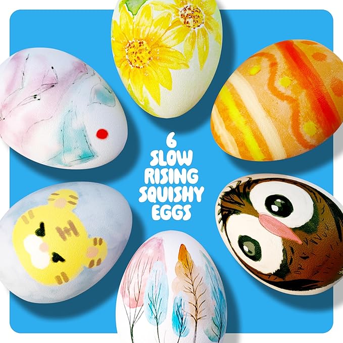 Dan&Darci Easter Egg Squishy Painting Kit - Arts & Crafts for Girls and Boys - Kids Art Activities - Craft Gift for Kid Ages 6 7 8 9 10 Year Old Girl Gifts - Decorate 6 Slow Rising Squishies