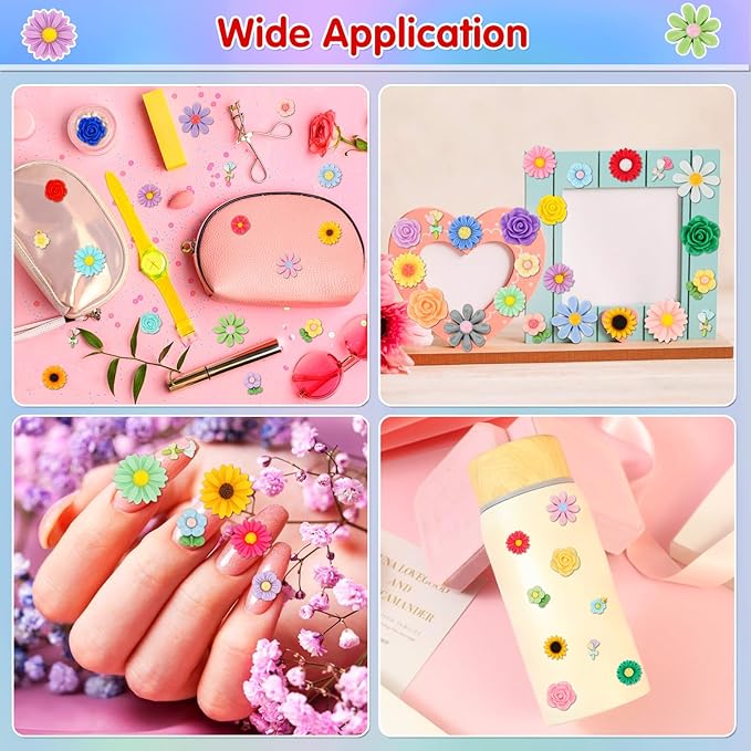 120 Pcs Mini Resin Flowers for Crafts, Cute Small Tiny Flatback Resin Flower Slime Charms Bulk for Scrapbooking DIY Dollhouse Micro Landscape Kawaii Fairy Garden Accessories Miniature Things Decor