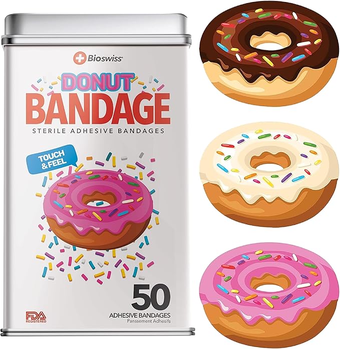 BioSwiss Bandages, Donut Shaped Self Adhesive Bandage Set, Latex Free, Sterile Wound Care, 50 Count