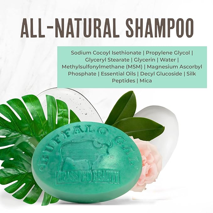 BUFFALO GAL MSM Shampoo Bar - Non-Soap, pH Balanced, Natural Bar for All Hair Types, 4 oz