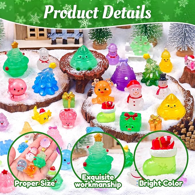52 Pcs Luminous Mini Christmas Figurines Glow in The Dark Tiny Little Resin Snowman Miniature Figures for Xmas Holiday Crafts Garden Micro Landscape Party Home Table Decor