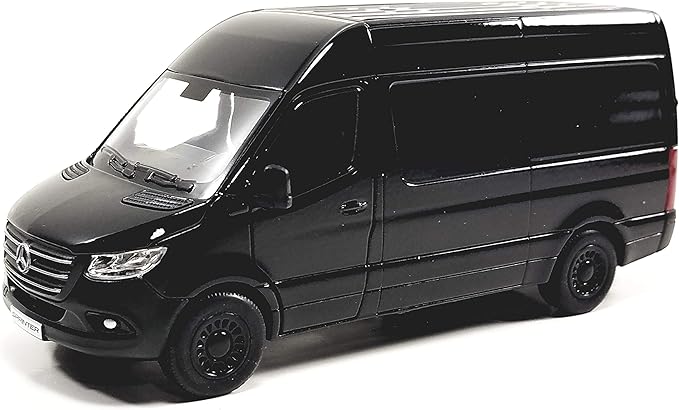 KiNSMART - Mercedes-Benz Sprinter Cargo Van 1:48 O Scale 5" Die Cast Metal Model Toy Van, Pull-Back Action (Black)