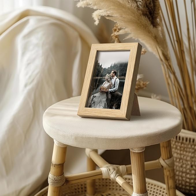 Momentworth 4x6 Picture Frame set of 3, Solid Oak Wood Picture Frames 4x6 with Tempered Glass for Wall Mount & Tabletop(3 Pack,Oak)