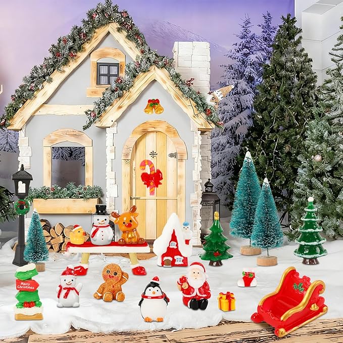 Mini Christmas Figurines, Resin Snowman Gingerbread Man Christmas Scenery Ornaments for Village Decoration Making