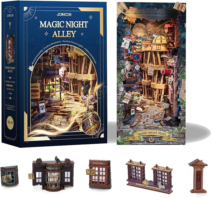 Magic Book Nook Kit - DIY Miniature House Dollhouse Kit for Adults Teens,3D Wooden Puzzle Booknook Bookshelf Insert Decor,Gifts for Family Friends -Magic Night Alley(SQ-16)