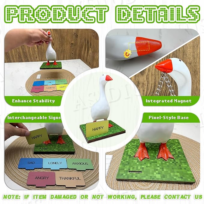 Desk Goose Magnetic Goose Key Holder, Desk Goose 7 Inches Desktop Goose with 1 Pixel Base & 6 Mood Signs for Funny Desk Decor, Cute Office & Home Decor for Christmas Gifts (Goose Set)