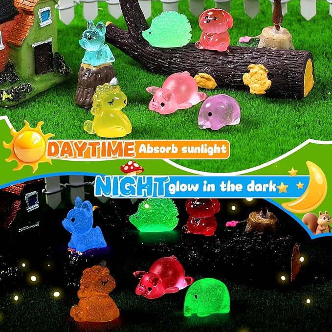200PCS Luminous Mini Resin Animals 30 Styles, Little Small Animal Figures to Hide Mini Ducks and Resin Animals Variety Pack for Fairy Garden Accessories Micro Landscape Dollhouse Decor.
