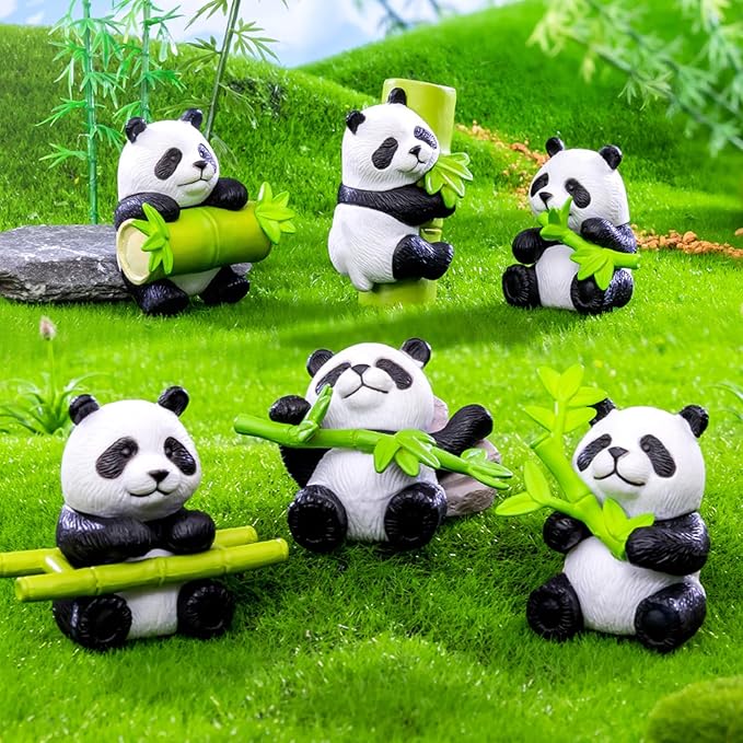 Cayway 8 PCS Mini Panda Set, Panda Bamboo Toys Miniature Panda Decor Fairy Garden Animals for Plant Pots Bonsai Craft, Micro Landscaping Decoration