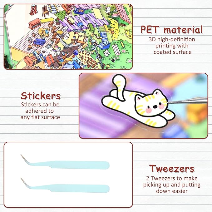 DIY 3D Sticker Scene, 4 Sets Fun DIY 3D House Stickers, Make Your Own Mini Room Scenes, Cute Cartoon 3D Miniature Scene Stickers Book, 3D Sticker Therapy for Adults Kids Relief Stress Pass The Time