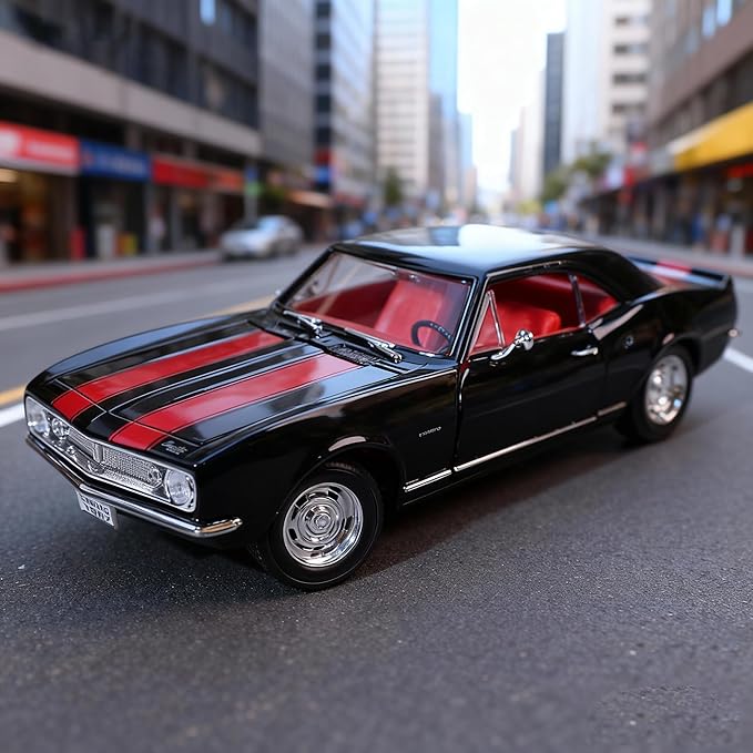 1967 Chevy Camaro Z28 Alloy Collector Model - 1:18 Scale Racing Legend Replica with Full Function Design - Iconic American Muscle Car Masterpiece - Collector's Display Set（Black）