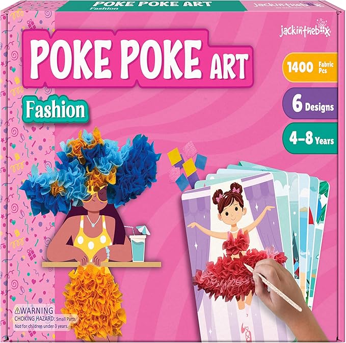 jackinthebox Poke Poke Art for Kids - Fashion Theme, Mess-Free Fabric Art and Craft, Flower Pressing Kits, Gift for Kids, Girl Gifts, Toys for Girls Ages 4 5 6 7 8