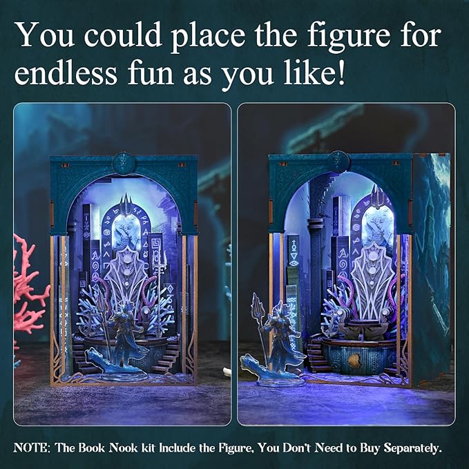 Book Nook Kit - DIY Miniature Dollhouse Kits Gifts for Adults to Build, Throne Miniatures, Wooden Adults Crafts, Mini Model Kits with LED (Throne of Aqua)
