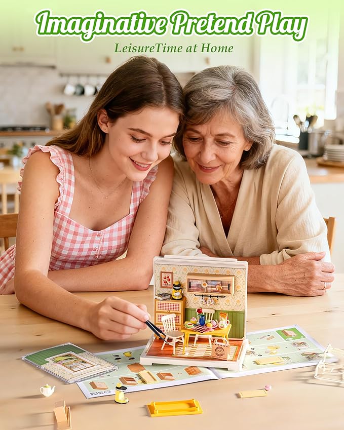 ROBOTIME Super Creator Kits, Miniature House Kit, DIY Plastic House Building Toy Set, Tiny Dining Making Kit Model Craft Hobby Unique Gift (Floral Dining Room)