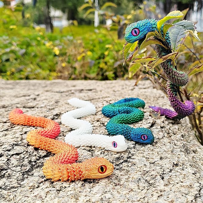 4 Pcs 12in 3D Printed Snake Toys, 3D Printed Animals, Flexible 3D Printed Snake Stuff, Decorative for Boys Kids Home Decor Christmas Fidget Toys Gifts Halloween Decorations