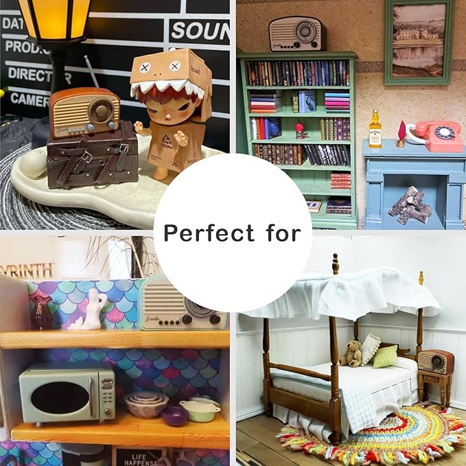 Dollhouse Miniature Radio Model, Mini Living Room Radio, Room Box Supply Radio with Antenna That can be Raised, for Dollhouse Miniature Accessories, Room Desktop, Diorama Decoration (Brown)