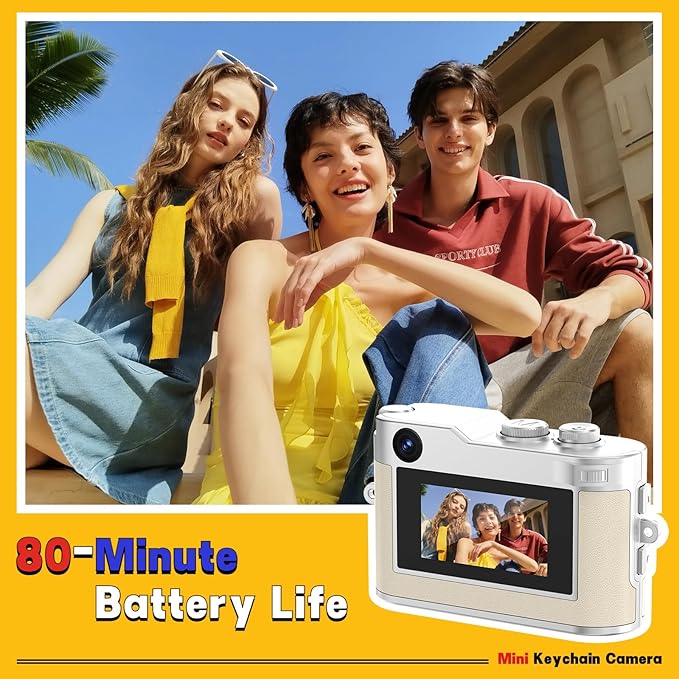 Mini Keychain Camera, 1080P & 2MP Retro Aesthetic, 32GB Memory, Pocket-Sized Vintage Camera, Christmas Birthday Gift for Friends