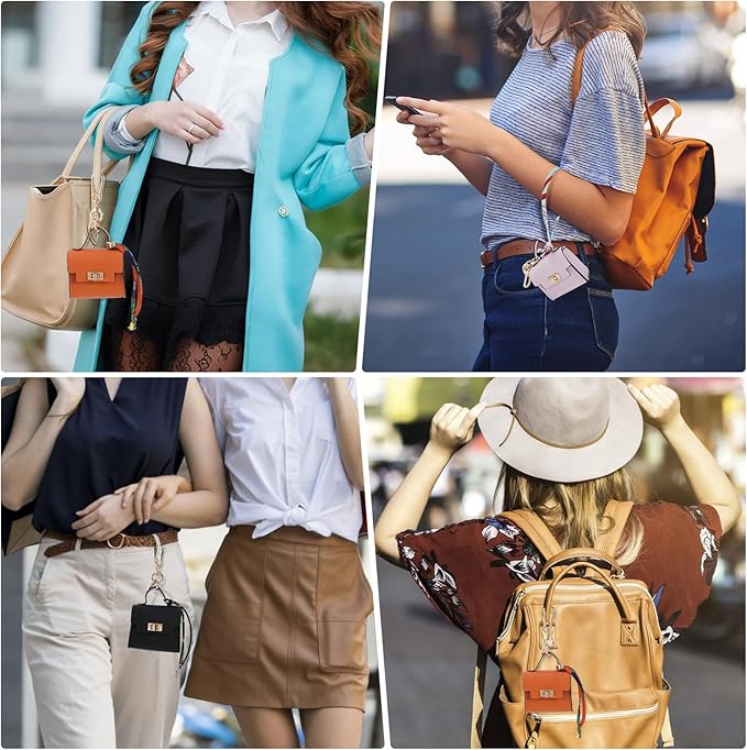 Mini Backpack Keychain, Leather Small Coin Purse for Women, Cute Hand Bag Charms with Key Holder & Twist-lock (Beige)