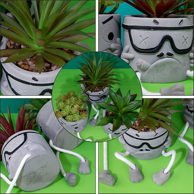 LUZOGA Set of 3 Artificial Succulents Potted Plants Faux Succulents Desk Decoration Fake Mini Plants in Grey Pots Faux Plants Kitchen Shelf Desk Decor Small Bathroom Decor for Shelves