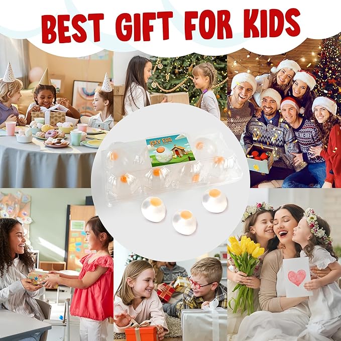 Squishy Ball Eggs Clear Egg Yolk Fun Squeeze Toys Stress Toys for Kids Easter Basket Fillers Squishy Funky Eggs Birthday Party Favors Pack of 8 Squishy Eggs