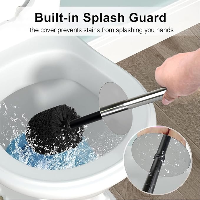 Indecor Home Matte Black Ribbed Design Resin Toilet Bowl Holder and Brush Set, Durable Bathroom Cleaning Tool with Ergonomic Handle and Efficient Bristles, Stylish and Compact Design