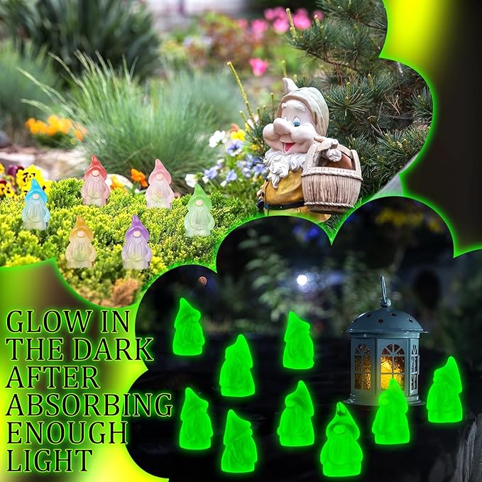 120 Pcs Mini Resin Luminous Gnomes Bulk Tiny Fairy Resin Statues Glow in The Dark Small Gnomes Miniature Figurines for Landscape Outdoor Patio Yard Lawn Plant Pots Fairy Decor (Classic)