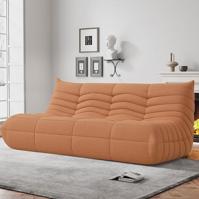 Bean Bag Chairs for Adults, BeanBag Reading Chair Memory Foam Couch 3-Seater, Floor Chair Soft Teddy Material, Comfy Reading Nook Chairs for Bedroom Living Room Office (Orange)