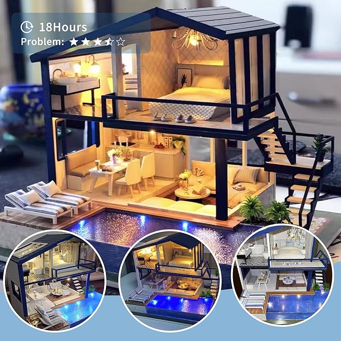 Flever Dollhouse Miniature DIY House Kit Manual Creative with Furniture for Romantic Artwork Gift (Perfect Time Apartment)