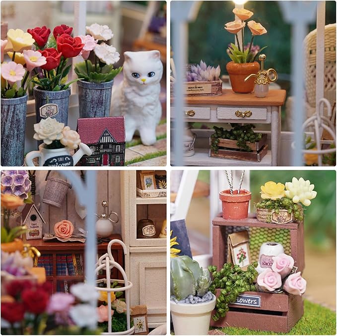 DIY Miniature House Kit, Dollhouse Kit with LED Light, Mini House Building Kits for for Adult to Building, Christmas Home Decorations Gifts for Family and Friends, Sunshine