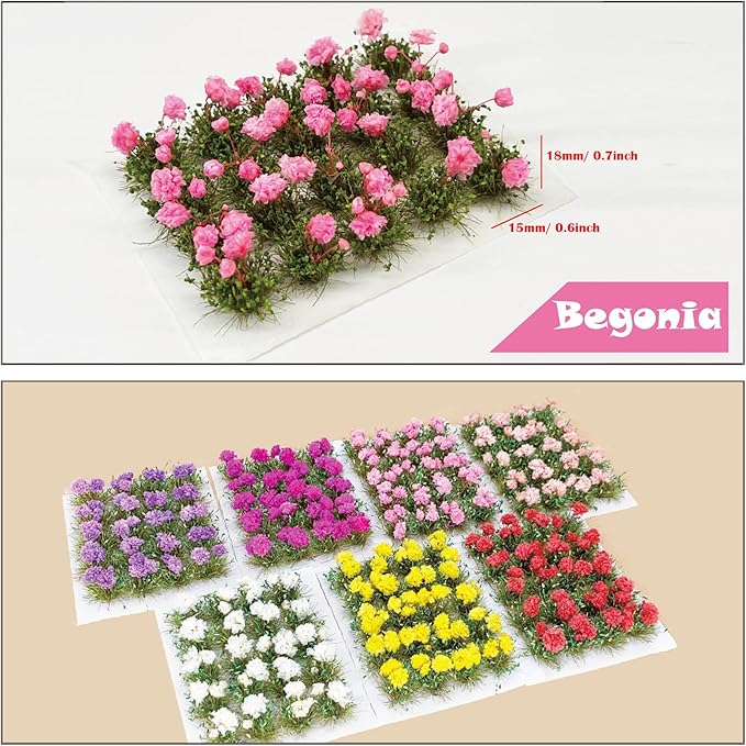 Woohome Flower Cluster Flower Vegetation Groups Grass Tufts Miniature Static Scenery for DIY Architecture Building Model Railway Train Diorama Garden Scenery Landscape Layout (Begonia, Pink)