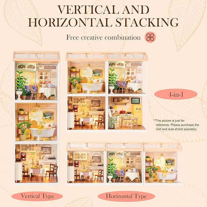 ROBOTIME Super Creator Toy Building Set DIY Miniature House Kit with LED Tiny Room Making Kit Expandable Plastic Craft Toy for Creative Play Home Decor Unique Hobby Gift (Pop Bubble Bathroom)