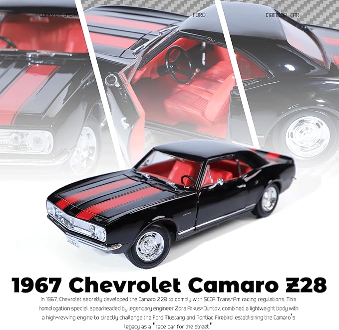 1967 Chevy Camaro Z28 1:18 Scale Diecast Model Premium Alloy Sports Toy Cars with Display Case, Working Steering, for Kids Men and Teens Dad 14+ Year
