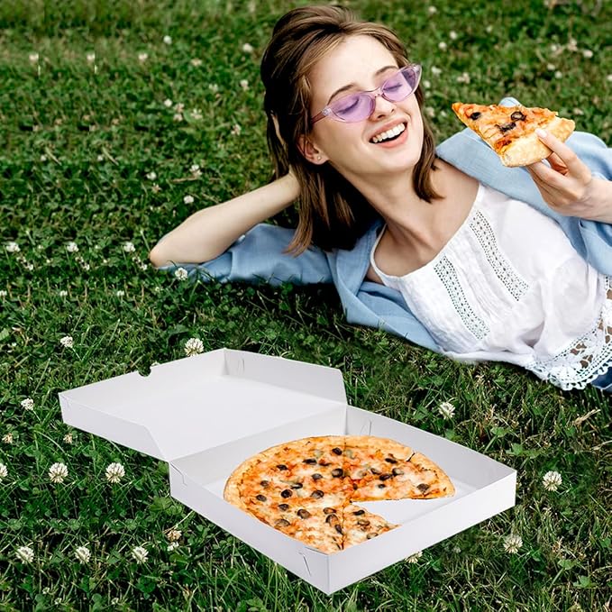 Huoshange Thin Pizza Box-10x10x1.9 Inch 20 Pack Disposable Small Pizza Boxes,White Pizza Boxes for Cookie,Pies, Party Favors and Crafts