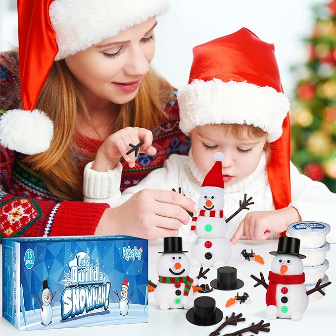 30 Pack Snowman DIY Kit, Christmas Crafts Supplies, Christmas Stocking Stuffers for Kids, Build a Snowman Kit with Air Dry Clay Xmas Stocking Stuffers Presents for Party Favors Winter Activities