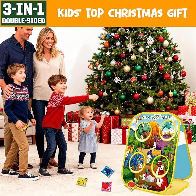 RaboSky 3-in-1 Feed Dinosaur Toss Games for Kids with 6 Fruit Bean Bags, 2 Throwing Axes, 6 Sticky Balls, Outdoor Toddlers Toys Indoor Activities for 2 3 4 5 Boy Gifts Birthday Party Easter Christmas