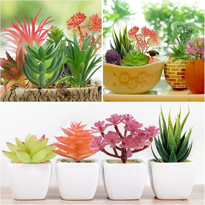 QUOZUO Colorful Succulents Plants Artificial, 22PCS Mini Artificial Succulents, Fake Succulents Plant for DIY Crafting Home Garden Office Party Decoration, Colorful