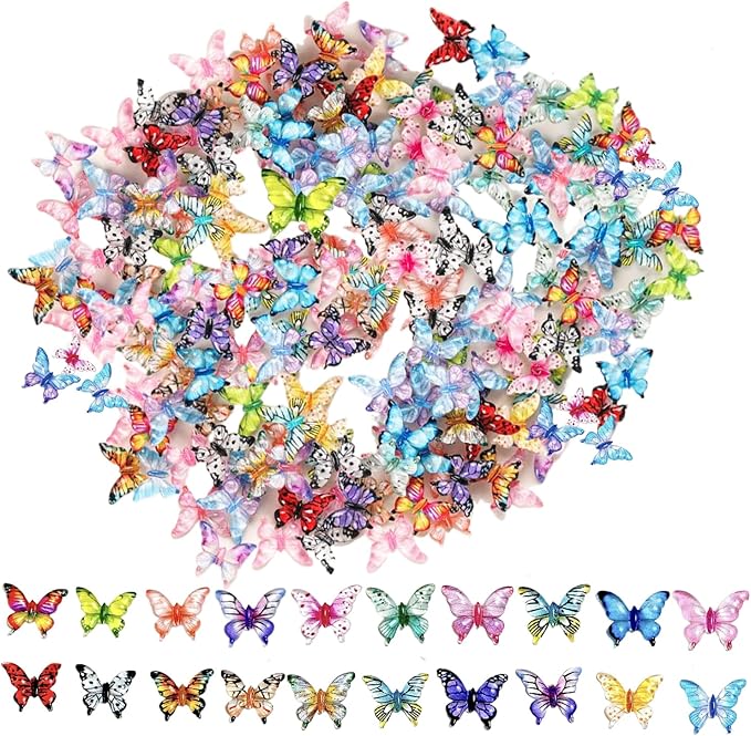 220pcs Mini Resin Butterflies 22 Styles Miniature Small Butterflies to Hide Tiny Resin Animals Figures Ornaments for Micro Fairy Garden Landscape Dollhouse Accessories Butterfly Nail Charms