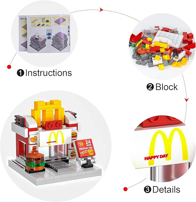 ZornRC 8 Packs Mini City Shop Street View Building Blocks Kit,MOC Construction Creative Educational Kit with Hair Salon & Café Store,Girls Boys Dream Toy Set,Christmas Birthday Party Favors for Kids